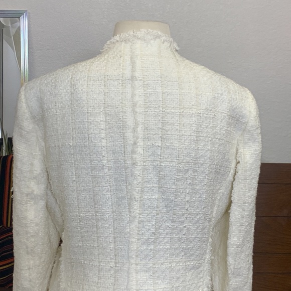 Zara Ivory Tweed Frayed Blazer (Like Balmain) Size XL Women Extra Large - Picture 12 of 16